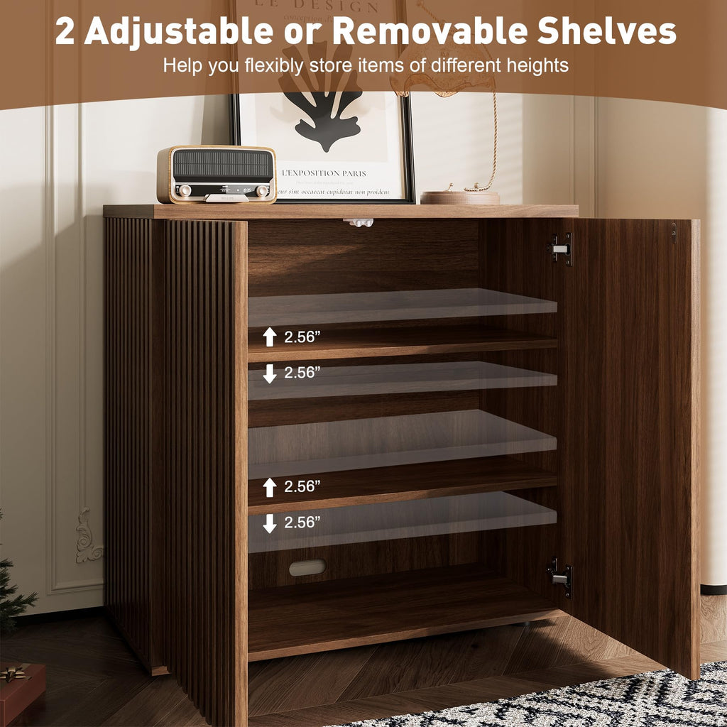 94.5" Fluted Sideboard Cabinet with Storage, Buffet Credenza, Walnut