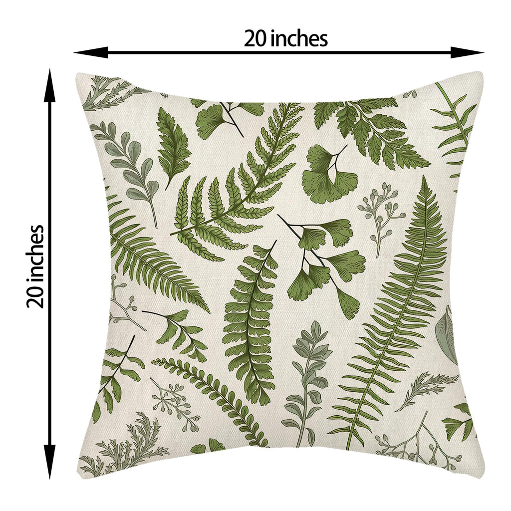 Sage Green Spring Pillow Covers 20x20 Inch 2 Pcs Vintage Leaf Plant Decor Throw Pillows Tropical Botanical Leaves