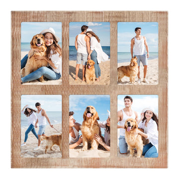 4x6 Picture Frame Collage, 4 x 6 Multiple Photo Collage with Tempered Glass, 6 Opening 4 by 6 Rustic Brown Family
