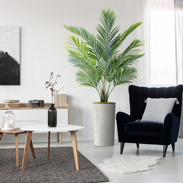 Artificial Tree in Modern Swirl Pattern Planter, Fake Areca Tropical Palm Silk Tree for Indoor and Outdoor Home