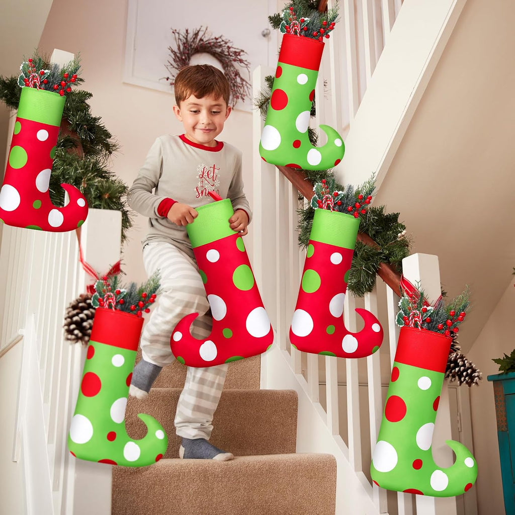 Inch Large Elf Christmas Stockings Red Green Xmas Decor - Set of 8