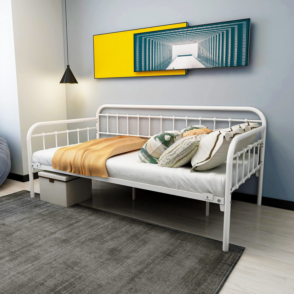 Multi-Purpose Metal Daybed Frame Twin Size, White Color