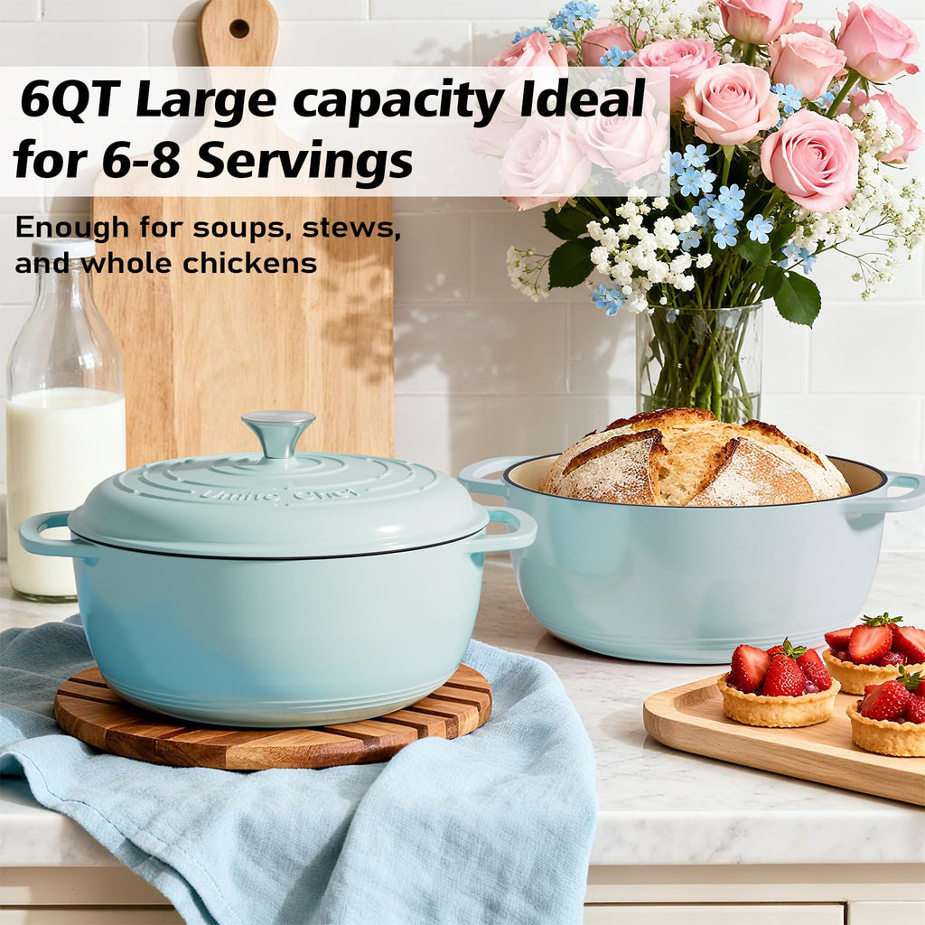 6QT Enameled Cast Iron Dutch Oven with Lid, Versatile Heavy-Duty Cookware Pot for Baking Bread, Braising, Soups &