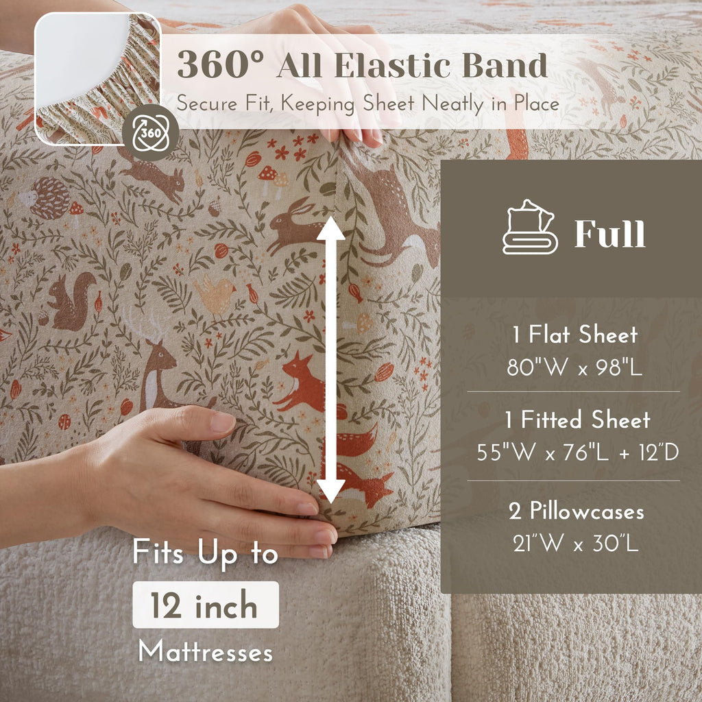 100% Cotton Flannel Sheets Full Size Sheet Set, 4 Piece