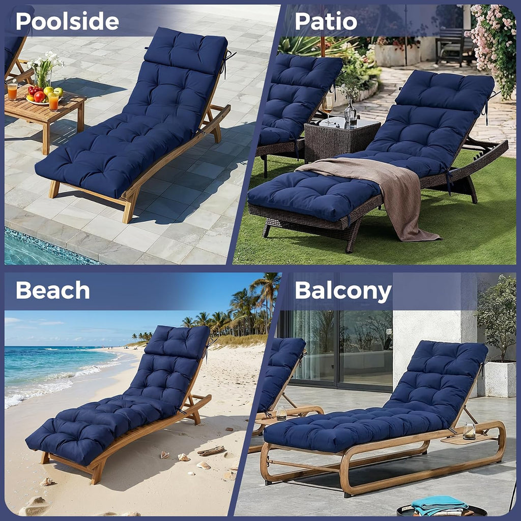 Outdoor Chaise Lounge Cushions, Waterproof Lounge Chair Cushions | 75.1x22.8x4.7 Inch, Navy Blue, Fade Resistant