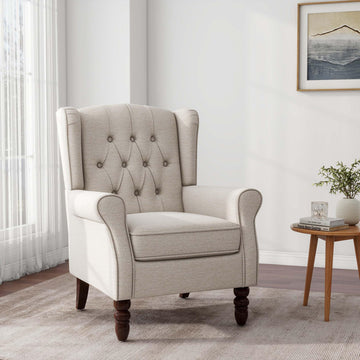 Chenille Wingback Accent Chair, Tufted High Back Armchair, Beige