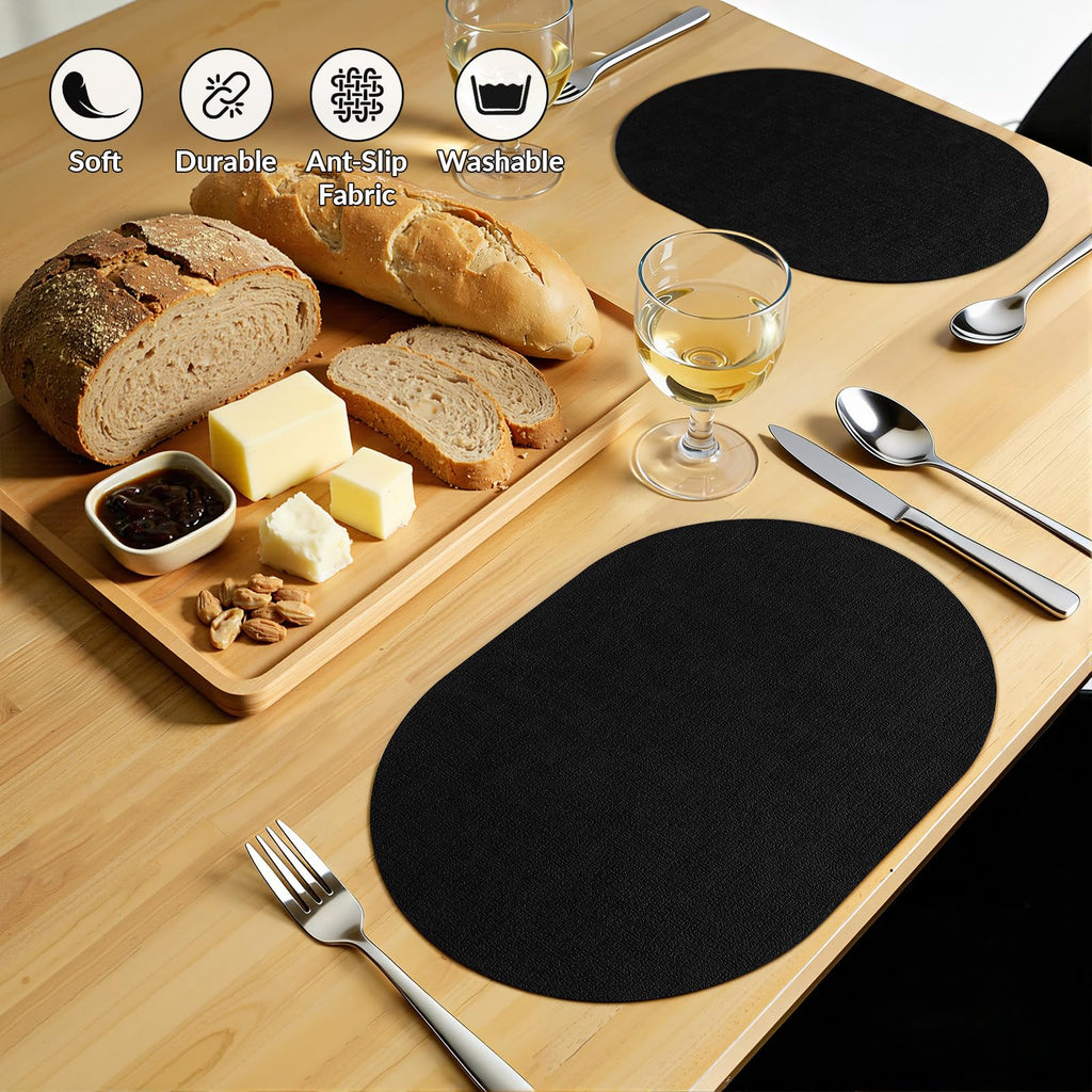 Heat Resistant Oval Placemats Set of 4, Black