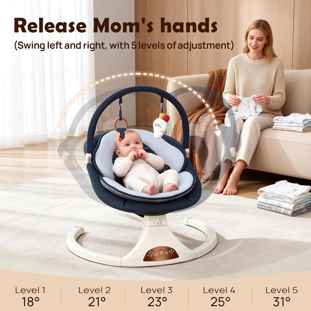 Electric Baby Swing with Remote 5 Speeds Bluetooth & Safety Lock Dark Blue