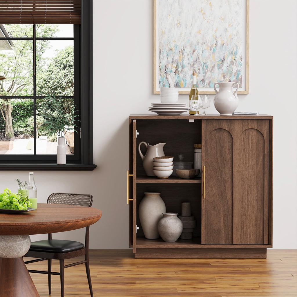 31.5" Sideboard Buffet Cabinet with Storage, Walnut, 3pcs