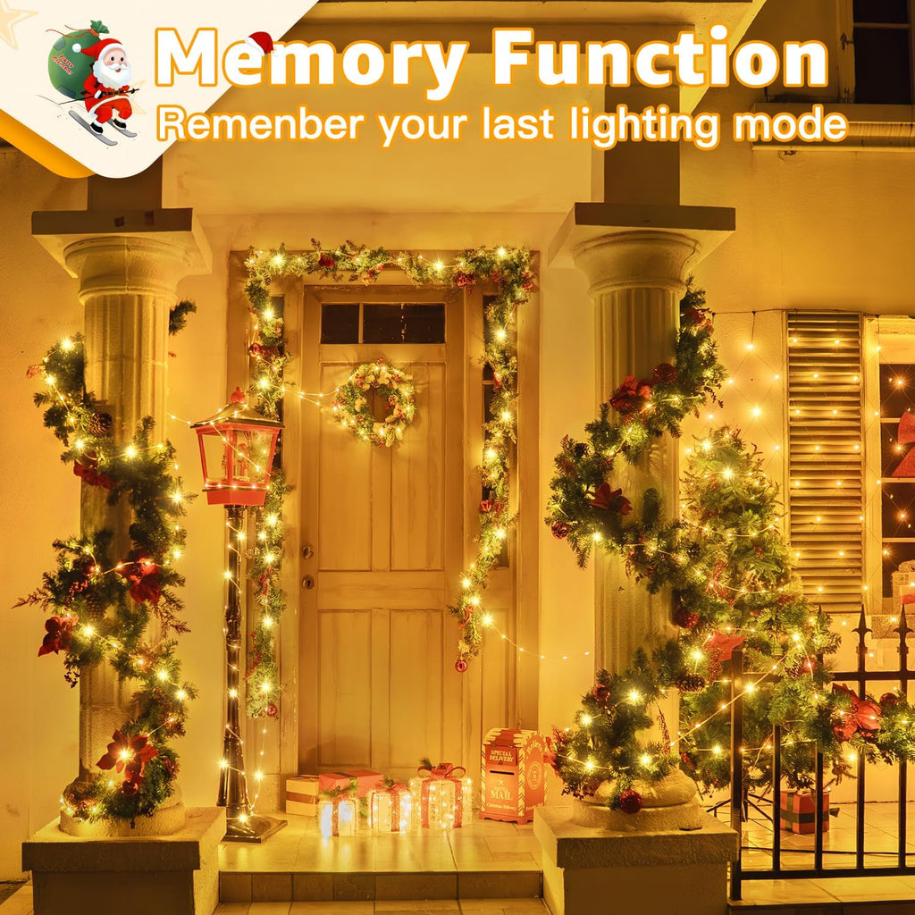 Outdoor Christmas Lights 1000LED 328FT, Warm White Fairy Lights IP67 Waterproof, Plug in String Light with Remote 8
