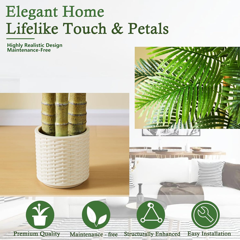 Artificial Golden Cane Palm Tree:6T Fake Large Tropical Areca Palm Trees Tall Faux Silk Plant in White Pot