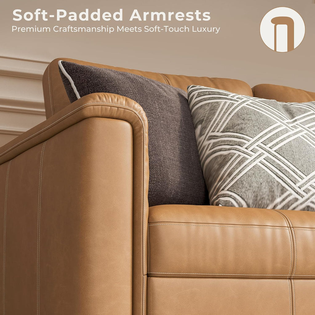 Modular Leather Accent Chair with Storage, Plush-Top Armrest, Brown