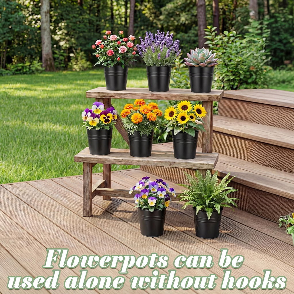 Hanging Flower Pots, Railing Planter Box for Outdoor Plants 12 Pack 5 Inch Metal Hanging Planters with Detachable
