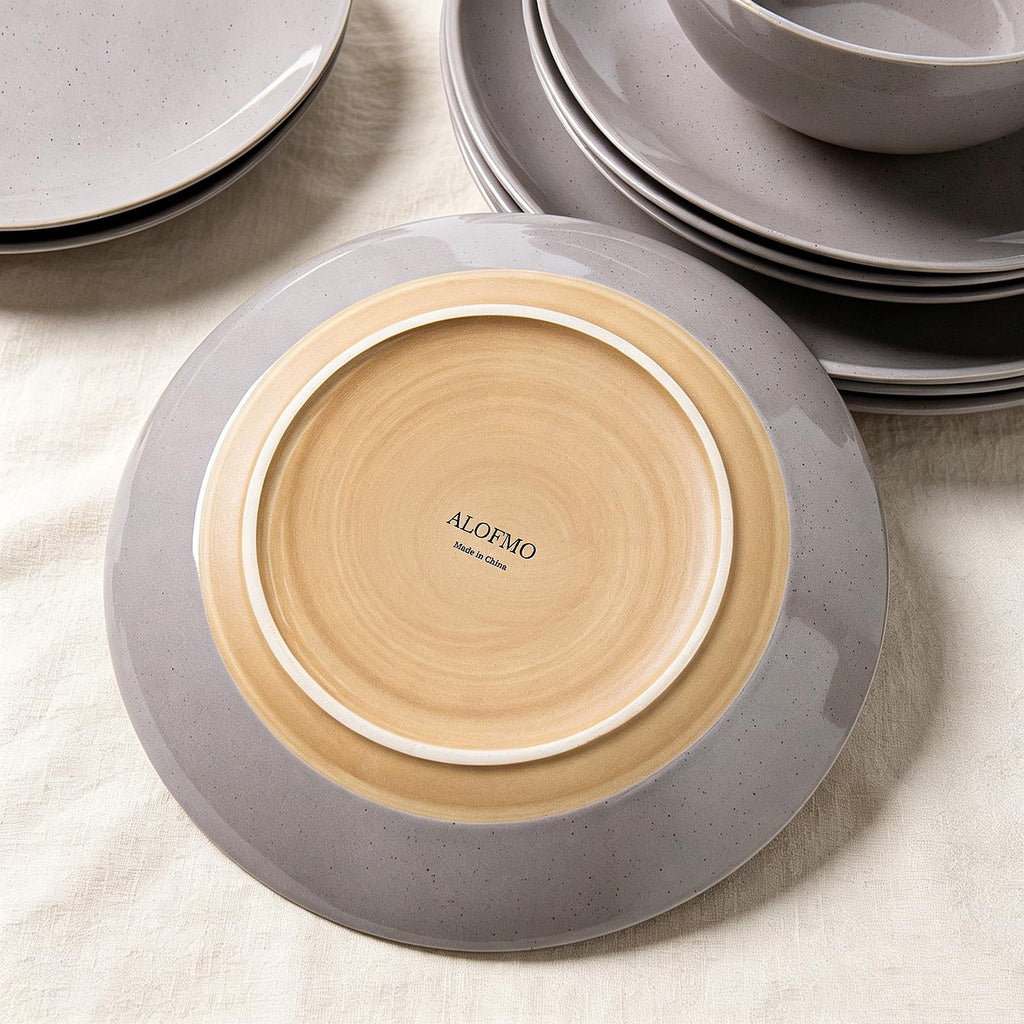 Dinnerware Sets for 4, 12 Pieces Stoneware Plates and Bowls Sets, Dishwasher&Microwave Safe,Modern Minimalist