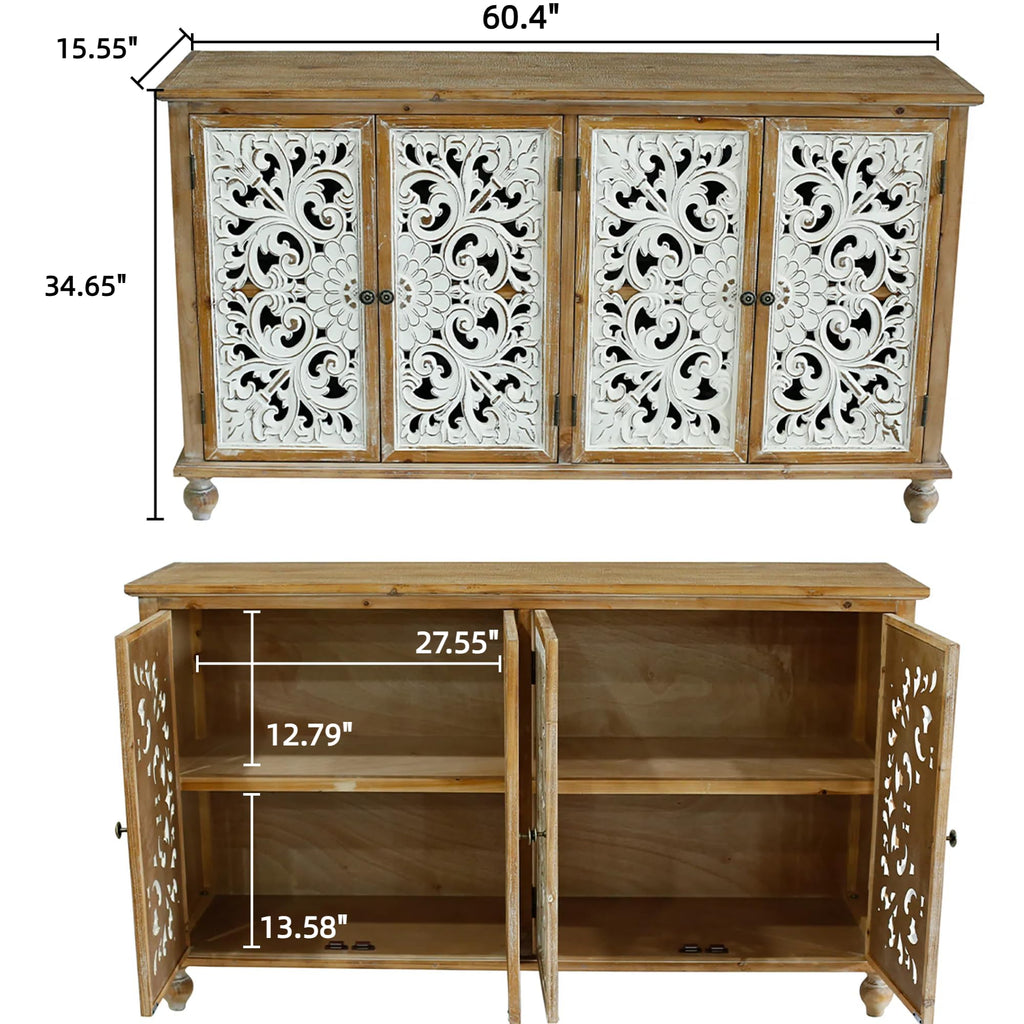 Solid Wood Sideboard Buffet, French Country Credenza Storage Cabinet