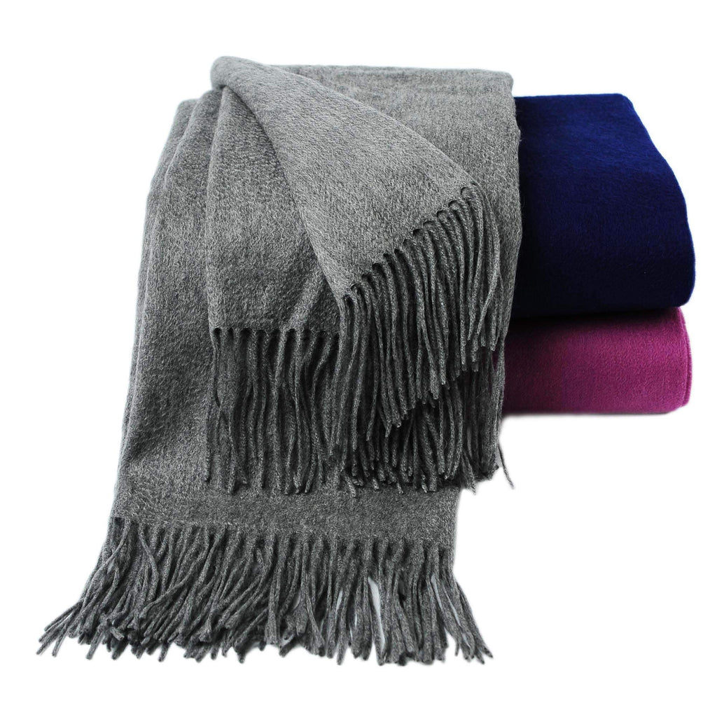 Premium Cashmere Throw Blanket with Fringe (Gray)