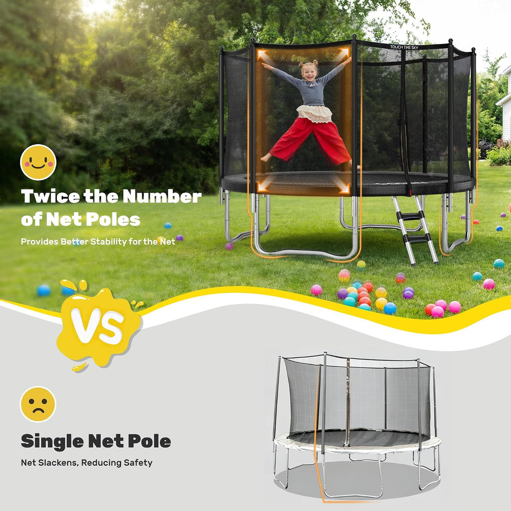 Trampoline Outdoor 12FT 14FT with Safety Enclosure Net, Trampoline for Kids and Adults with Ladder, ASTM Approved