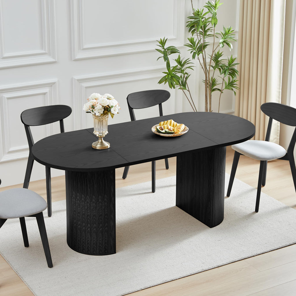 70.8 Inch Dining Table for 4-6 People, Oval Kitchen Table with Semi-Cylindrical Legs Base, Modern Farmhouse Round