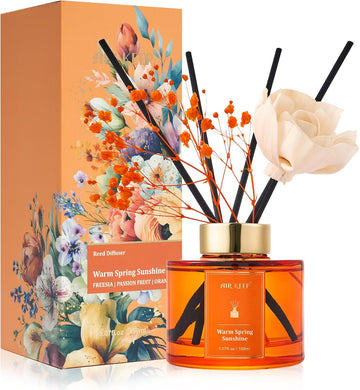 Flower Reed Diffusers Set, 5.07 oz Freesia/Passion Fruit/Orange Scented Oil Diffuser with 8 Reed Sticks, Home
