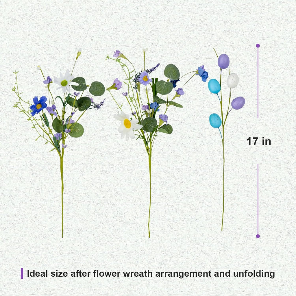 Easter Table Decorations Rustic Spring Table Centerpiece 17 Inches Blue Easter Flowers with Egg Picks for Vase - Set of 10