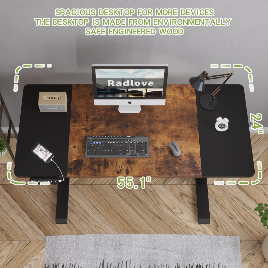 Electric Height Adjustable Standing Desk, 55 x 24 Inches Sit Stand up Workstation, Splice Board Memory Computer Table