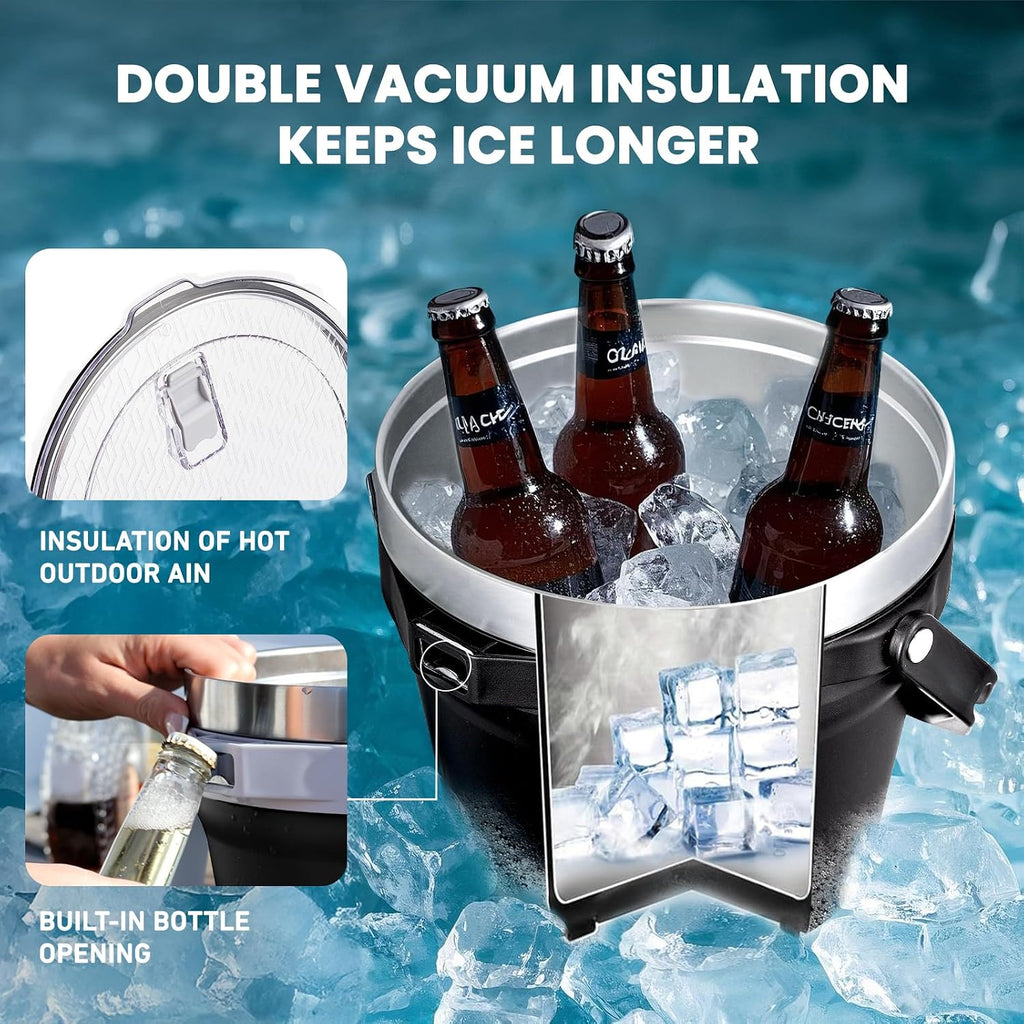 7L Insulated Ice Bucket with Lid,Double Wall Vacuum Stainless Steel Beverage Bucket Keeps Frozen Longer,Holds 6
