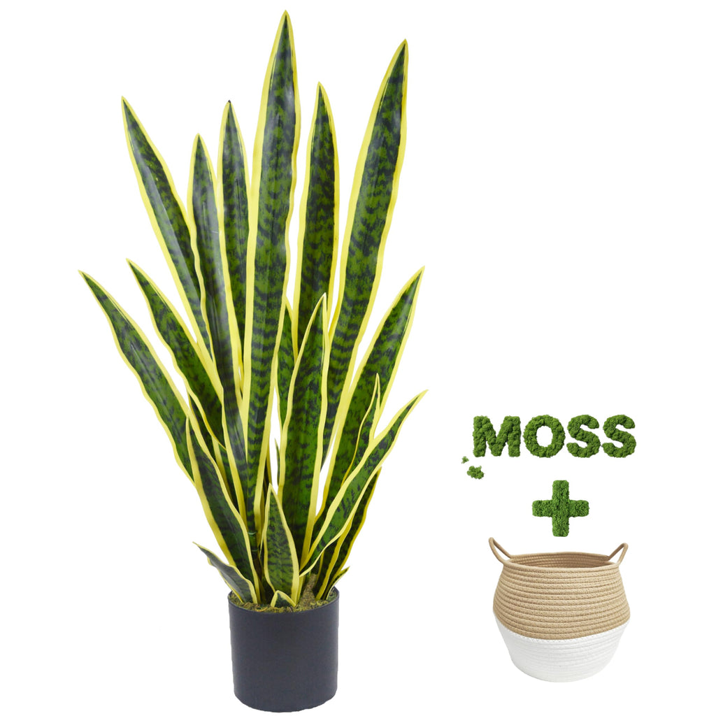Artificial Snake Plant 3ft Fake Sansevieria with Woven Basket