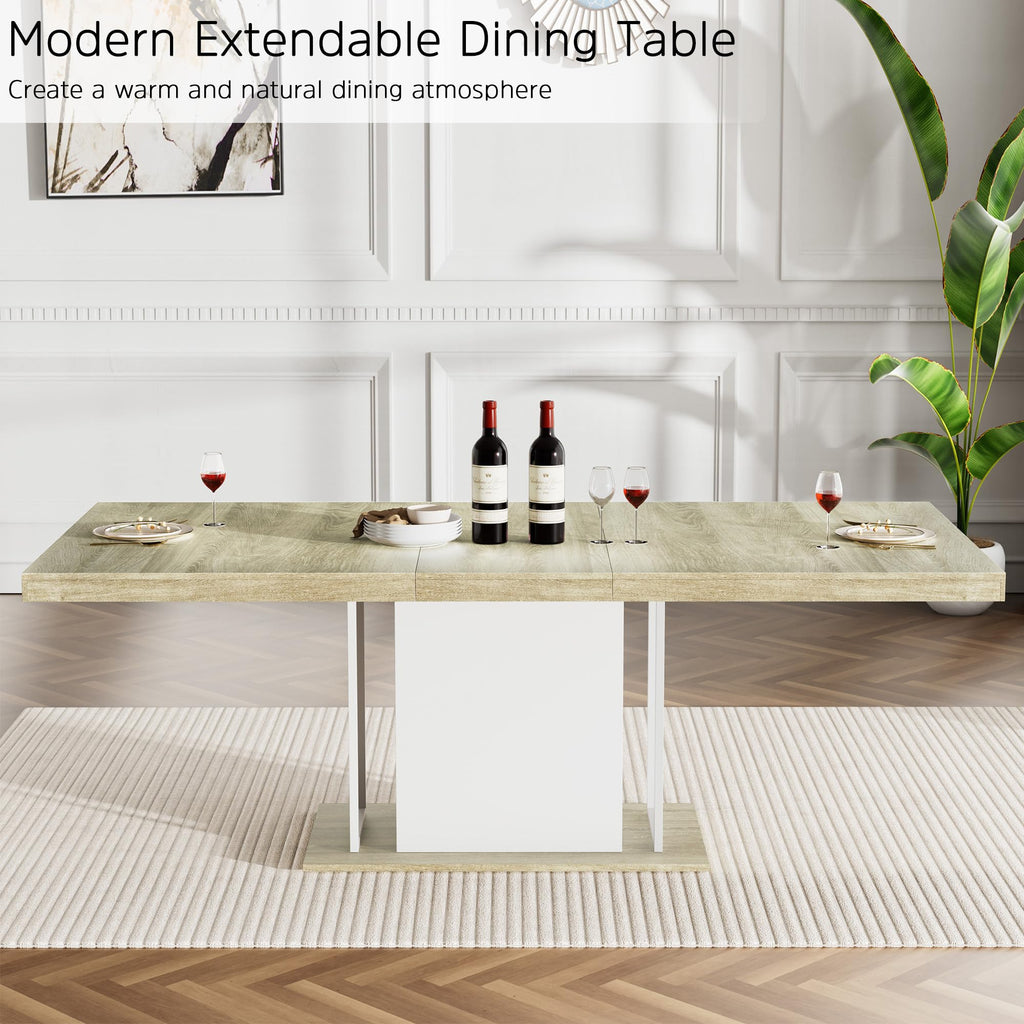 78.74" Extendable Dining Table for 6 8 10 Person, Farmhouse Expandable Dining Table Large Rectangle Wooden Expanding