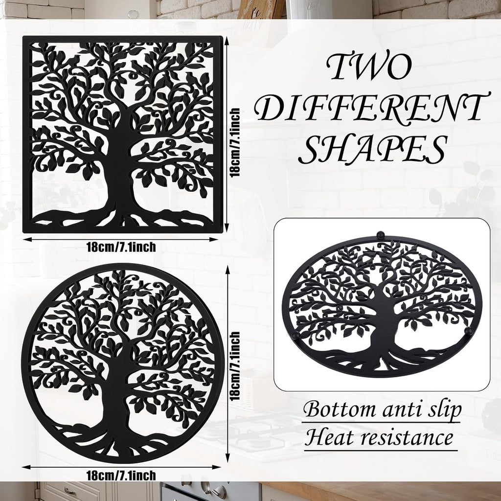 Cast Iron Trivet for Hot Dishes Metal Tree Trivet Set - Set of 2