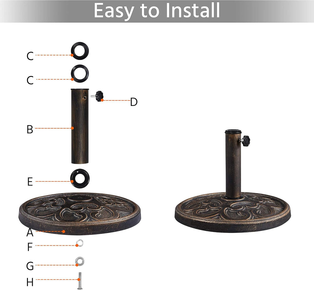 22lbs Heavy Duty Round Antiqued Umbrella Base All Weather Umbrella Stand for Outoor Patio - Bronze