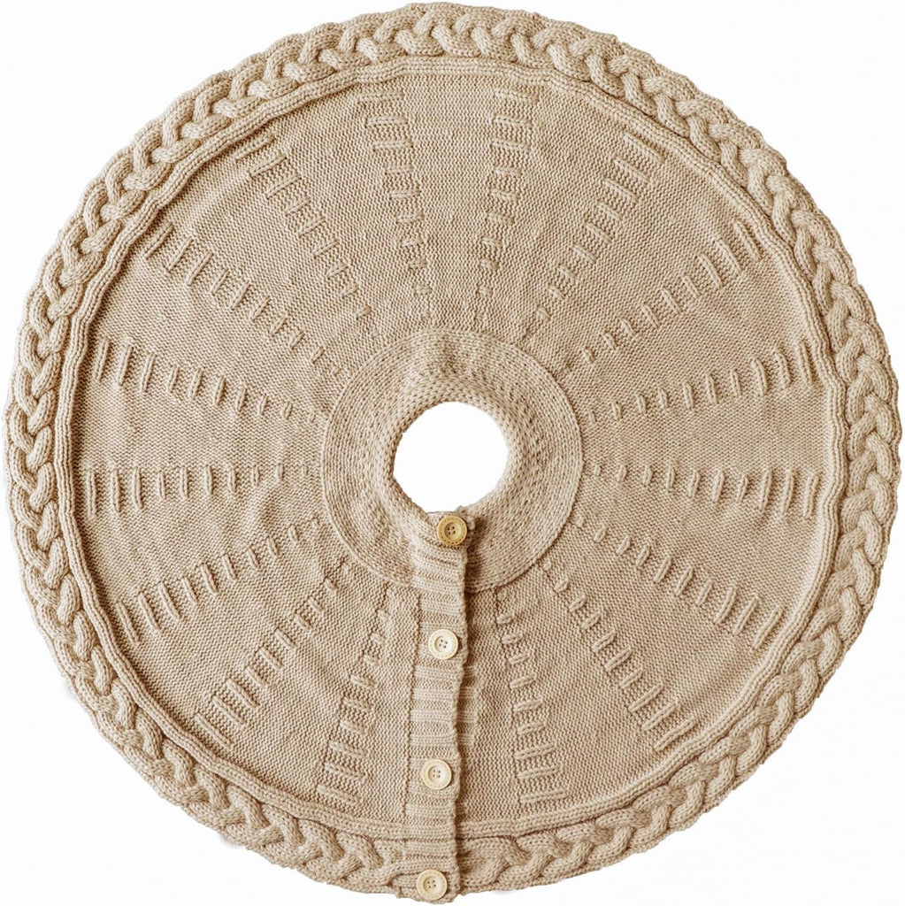 36 inch Christmas Tree Skirt: Pencil Tree Skirt for 6ft Tree, Cable Knit Beige Small Tree Skirt, Vintage Tree Skirts
