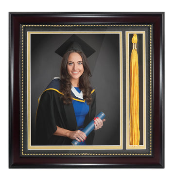Graduation Photo Shadow Box Frame with Tassel Holder for 8x10 Pictures, Real Glass, Black Over Gold Double Mat, Wall &