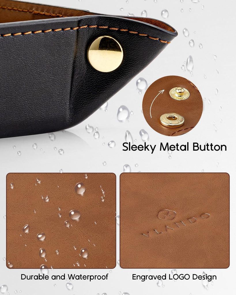 Travel Valet Tray, Foldable PU Leather Catchall Tray, Light Brown