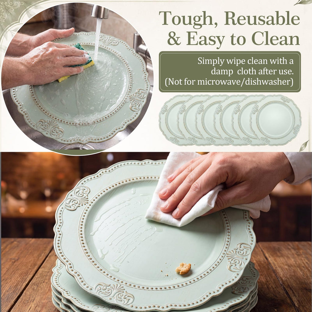 24 Pack Faux Wood Charger Plates 13 Inch Farmhouse, Green, Flower