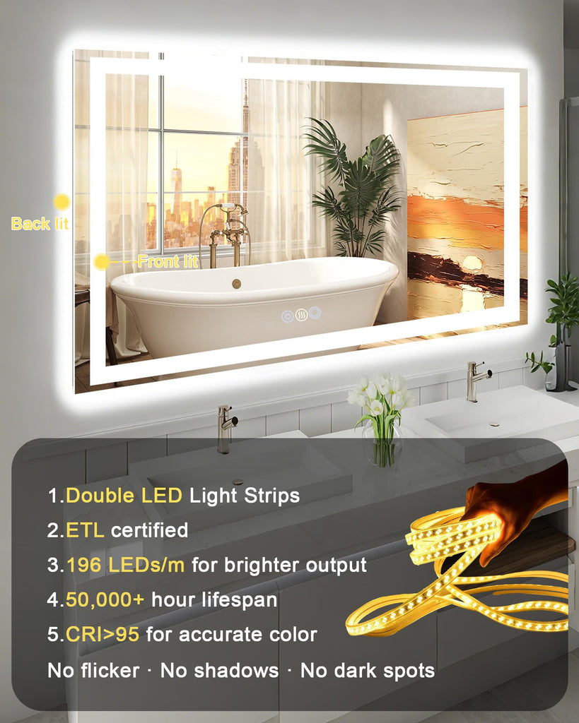 40x30 LED Bathroom Mirror, 6000LM, Separate Front and Back Lights