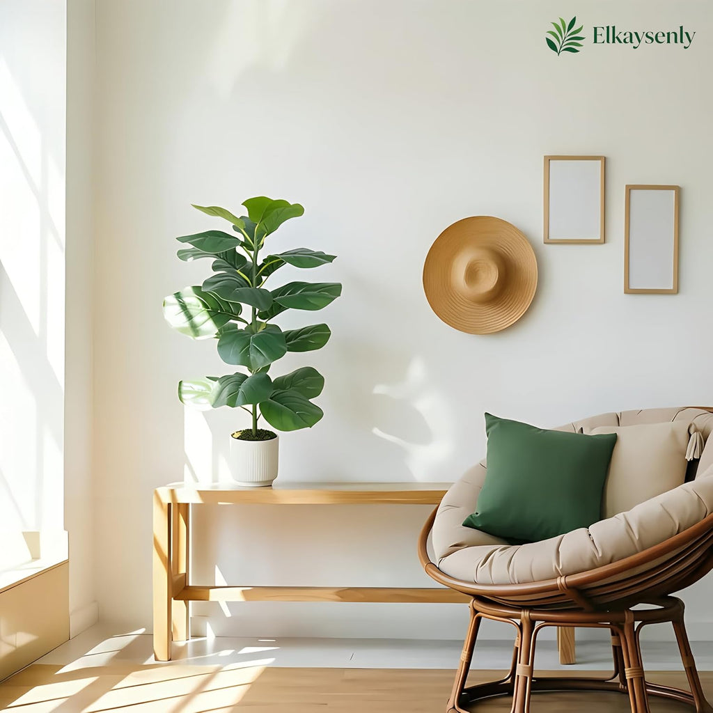 30" Fake Plants Fiddle Leaf Fig Tree,Faux Plants Indoor&Outdoor, Plants Artificial Decor Decoration - Set of 2