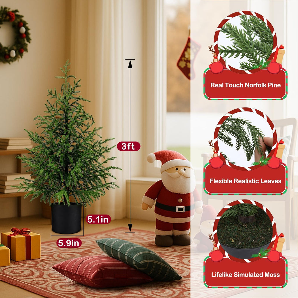 3FT Artificial Norfolk Pine Potted Christmas Tree, Unlit