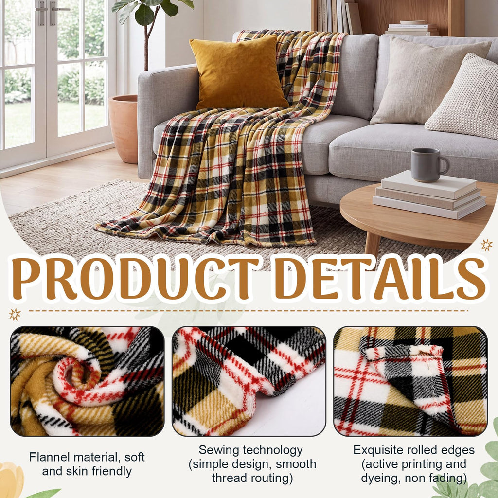 10 Pcs Fall Plaid Throw Blanket Flannel Blanket Bulk, 50"x60"