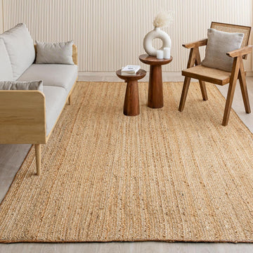 Jute Rug 9'x12' Rectangular Boho Home Decor Area Rug - Natural Hand Woven Rustic Vintage Reversible Braided Rug