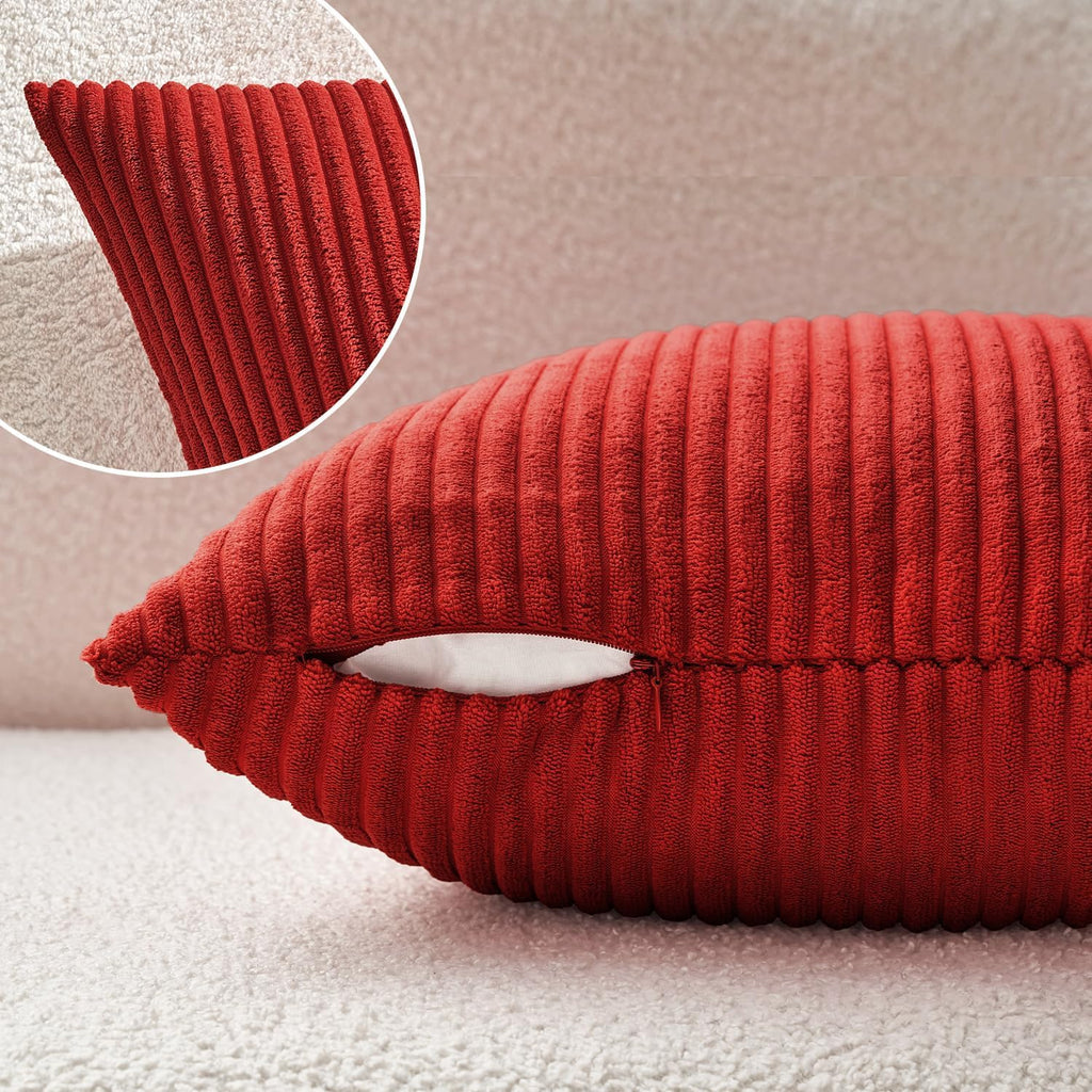 Soft Corduroy Throw Pillow Covers 18x18 Christmas Red - Set of 2
