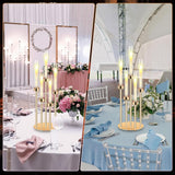 2 Set Gold Candelabra Centerpieces for Tables, 26.8 Inch 5 Arm Candle Holders with LED Candles and Acrylic Cylinders