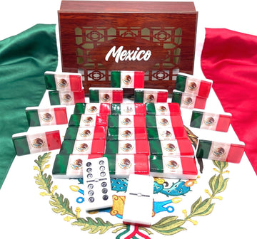 Mexico flag Dominoes Premium Edition Mexican Dominoes Set Deluxe - Double Six Domino Adult Tiles with Mexican Flag