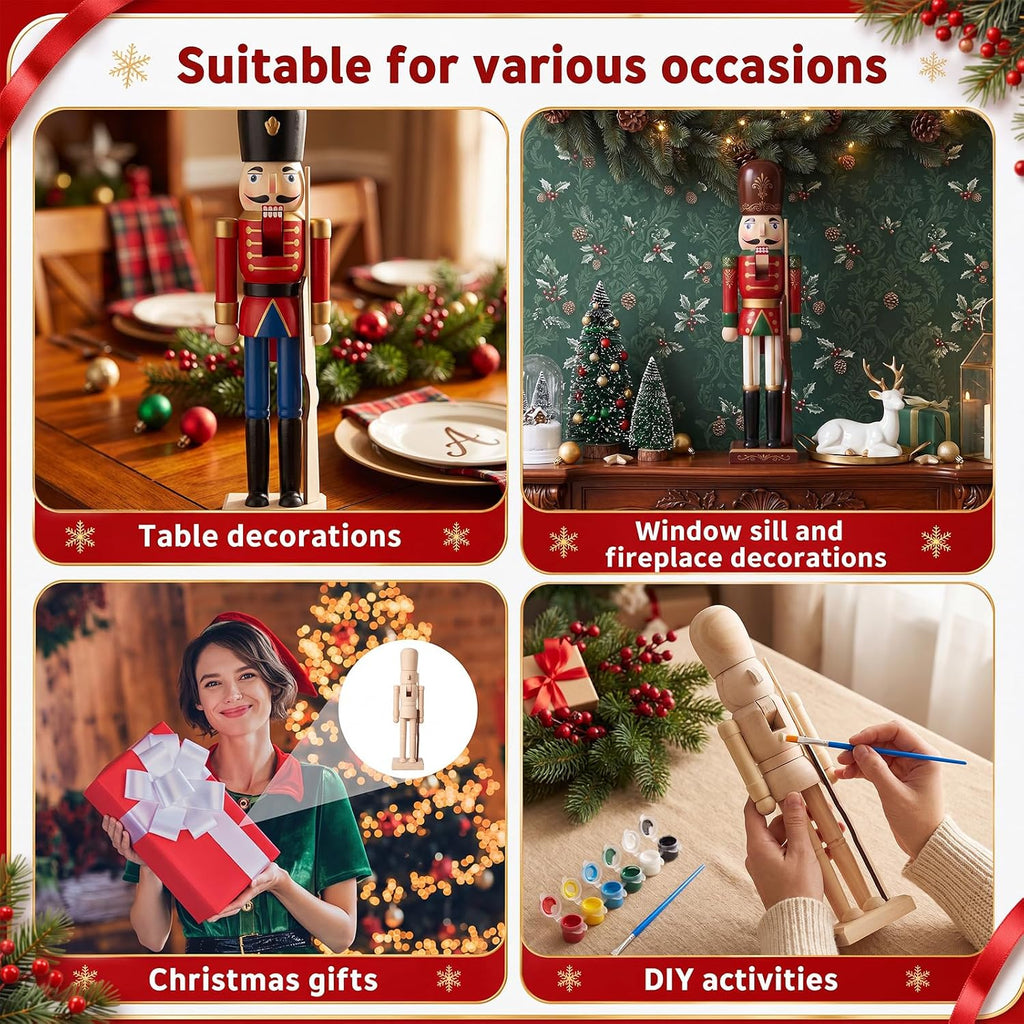 4 Sets Wooden Unfinished Soldier Nutcracker DIY Blank Figures