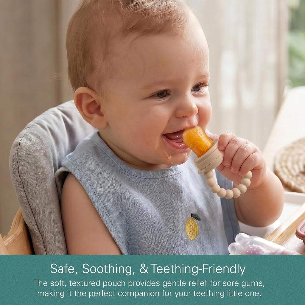 Silicone Baby Fruit Feeders with Freezer Tray for Batch Prep, Set of Safe & Convenient, Includes Extra Pouches &