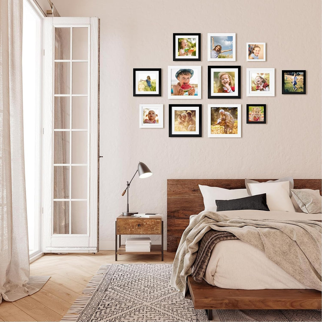 12x12 Frame Set of 9, Wooden 12 by 12 Square Picture Frames with Plexiglass for Picture 8x8 with Mat or 12x12 without