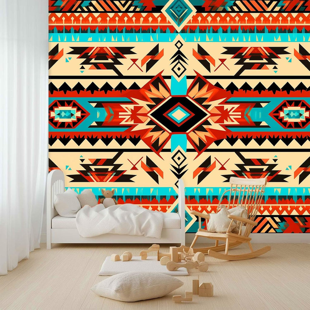 99" W x 69" H Non-Woven Mural Tribal Theme Traditional Geometric Theme Wallpaper Removable Not Self-Adhesive Large