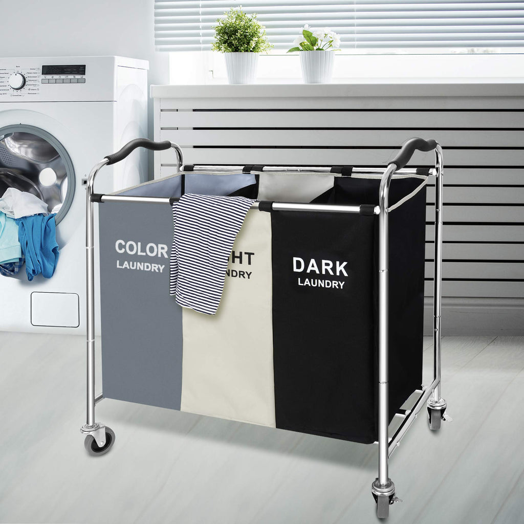 Basket with Wheels, 240l Laundry Hamper with 3 Section Laundry Bag for Dirty Clothes, Dorm Room Essentials, Towel