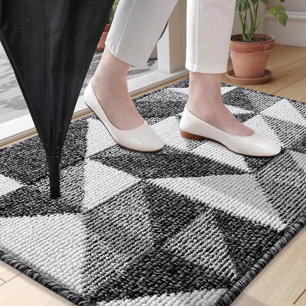 Door Mat Indoor Entrance Washable 36x24, Odor-Free Low-Profile Front Back Geometric Doormat, Absorbent Resist Dirt