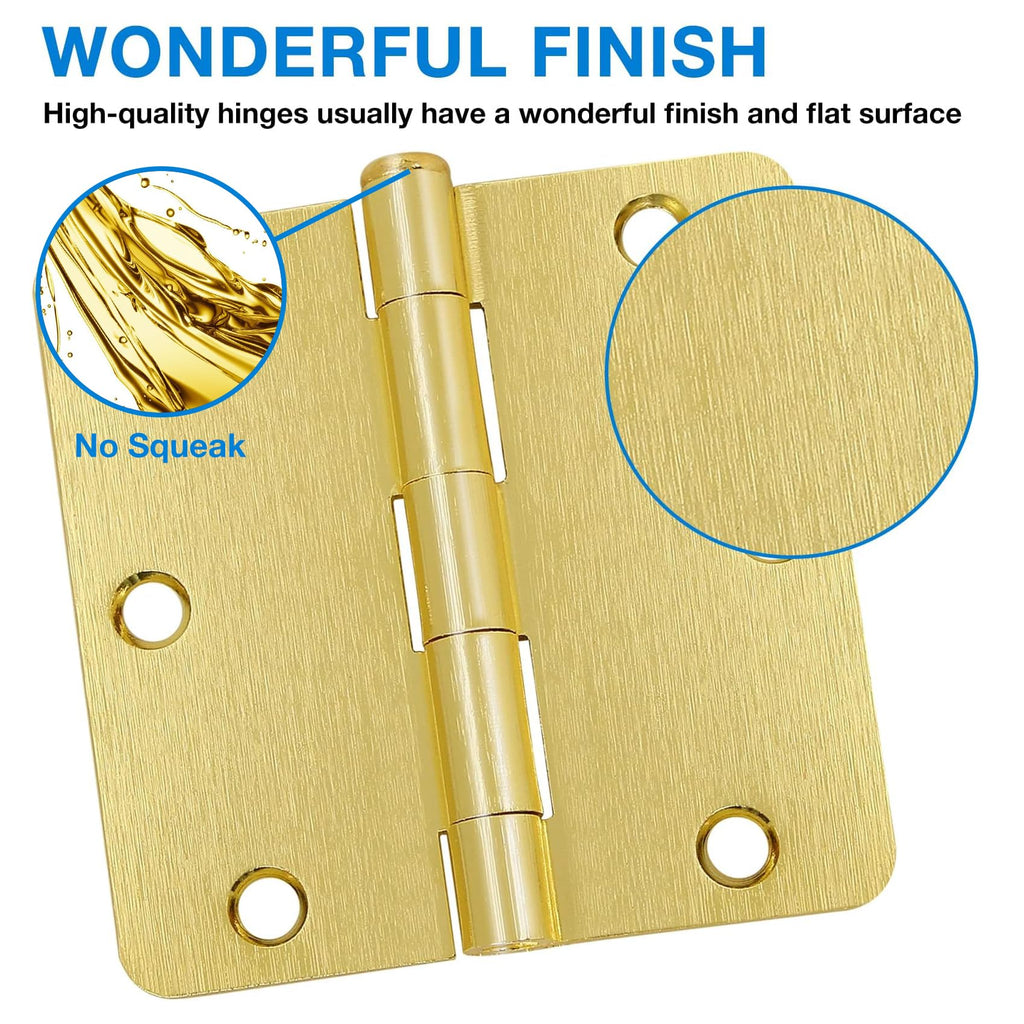 Door Hinges Satin Brass 3.5 Inch Interior 12 Pack 1/4" Radius Corners