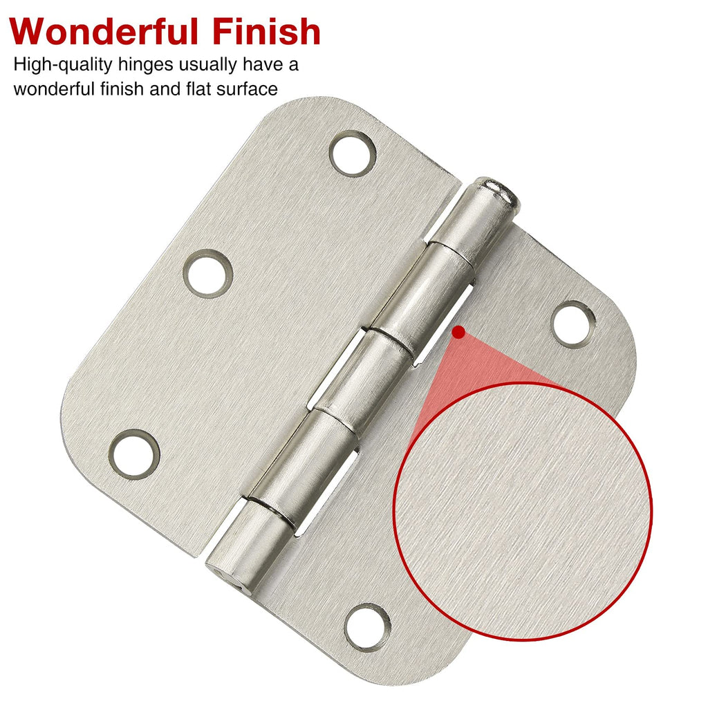 Rounded Door Hinges Brushed Nickel 3.5"x3 1/2"5/8" Radius 42 Pack